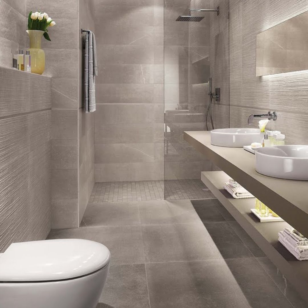 gạch lát nhà vệ sinh đẹp vân đá kem